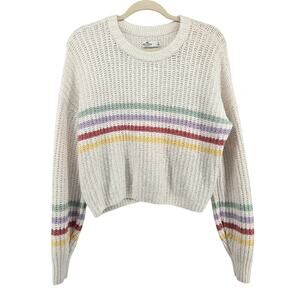 Hollister Oversized Stripe Cropped Knitted Sweater Size SM Kidcore Soft Pastel